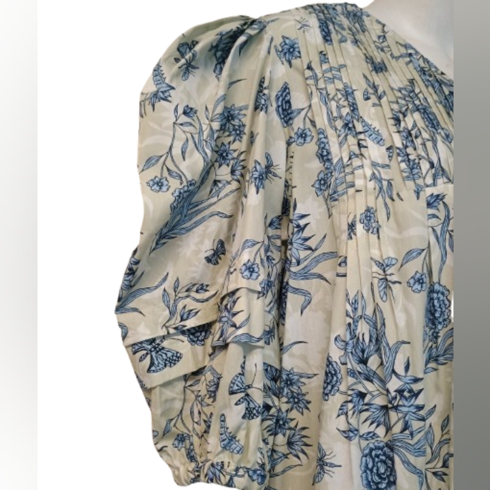 Hunter Bell Gardenia Jenkins Floral Blue and White Dress Puff sleeves - Picture 6 of 16